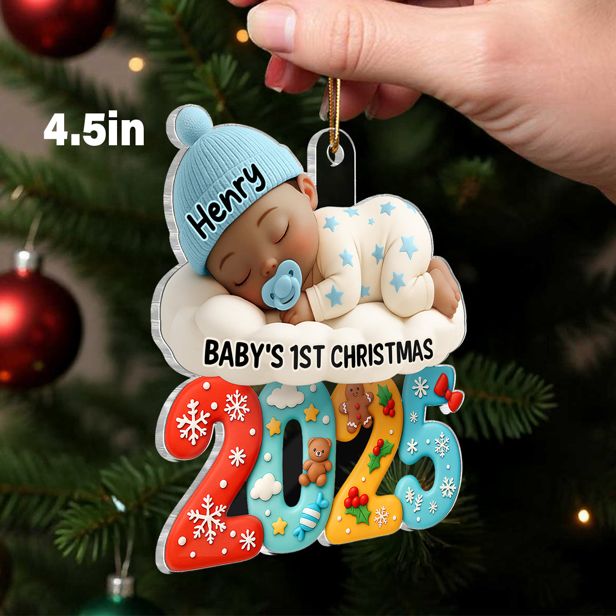 Baby In The Cloud First Christmas - Personalized Acrylic Ornament - Heartwarming Christmas Gift For New Born, Baby