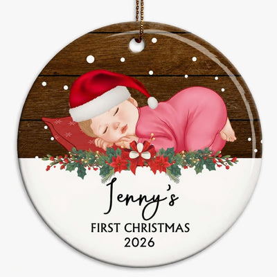 Baby Snow First Christmas Personalized Circle Ornament