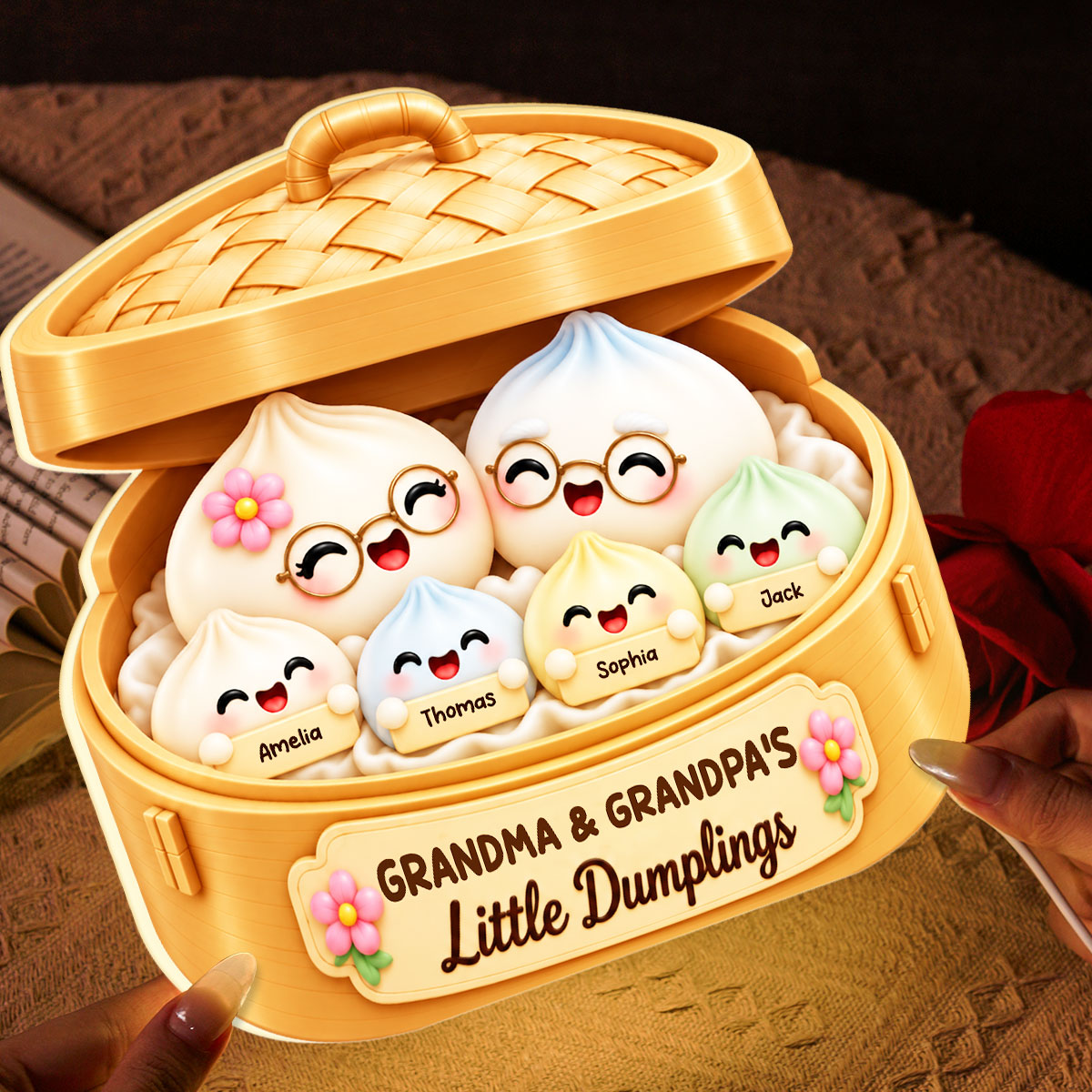 Cute Dumplings Grandma Grandpa and Grandkids - Personalized Light Box - Christmas Gift for Grandparents, Christmas Decor For Grandpa, Grandma
