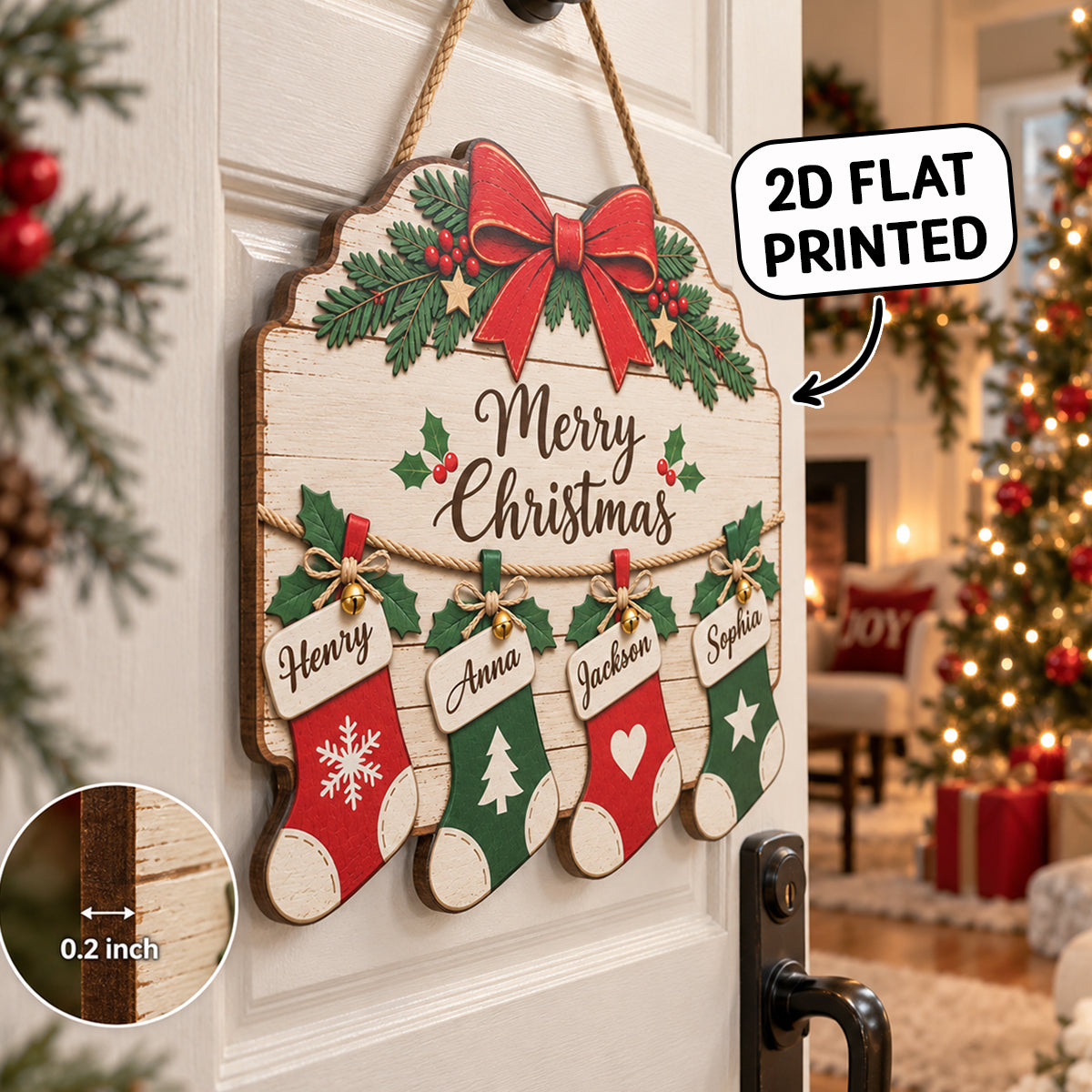 Merry Christmas Family Stockings 2D Flat Printed - Personalized Wood Sign - Christmas Decor For Family, Grandparents