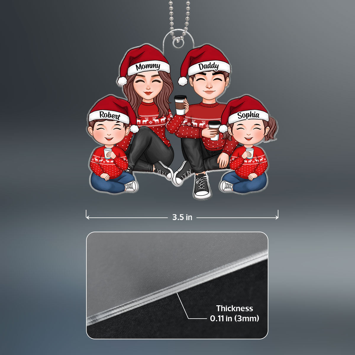 Cute Family Sitting Christmas Gift Personalized Acrylic Ornament