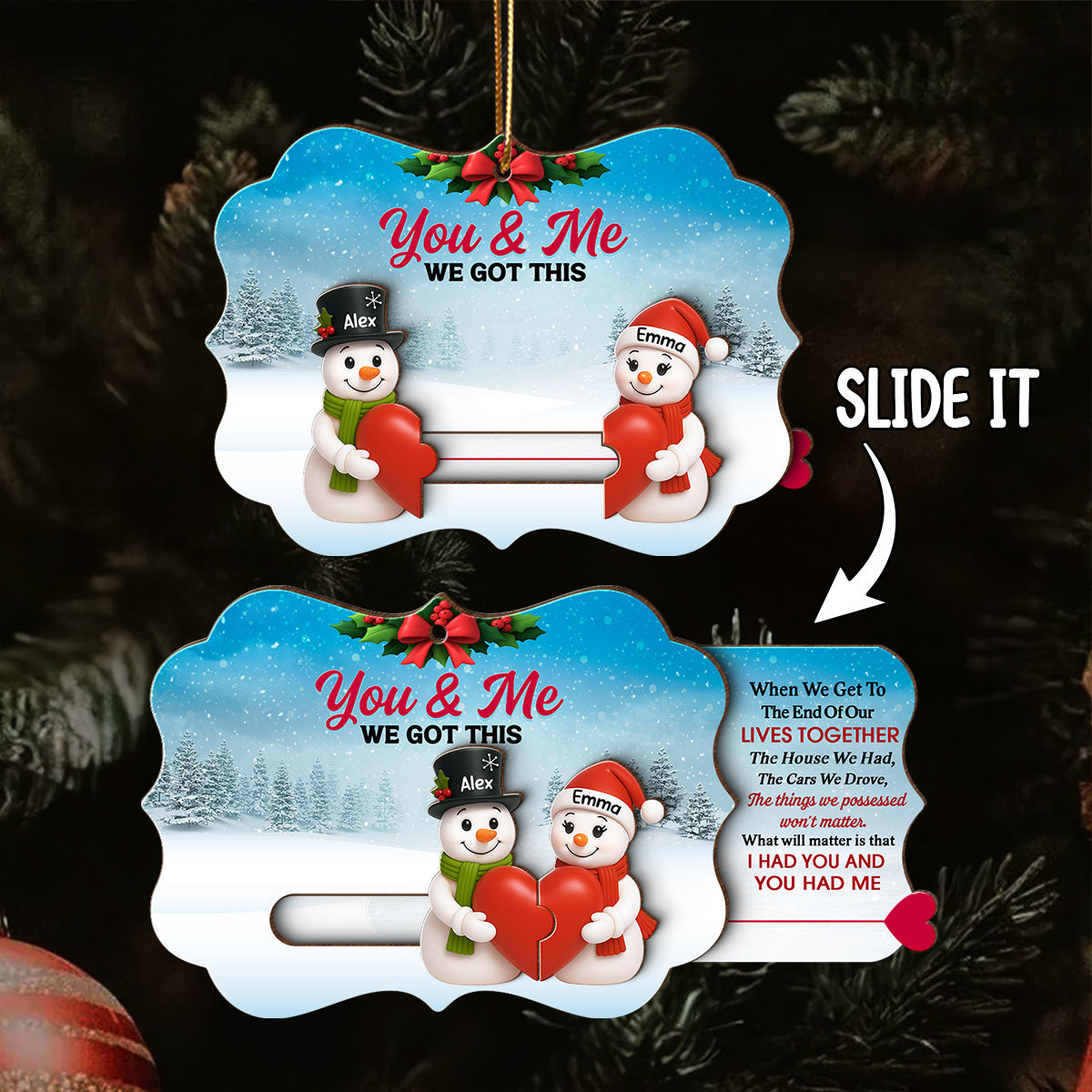 Snowman Couples - Personalized Slider Ornament - Christmas Gift For Him For Her