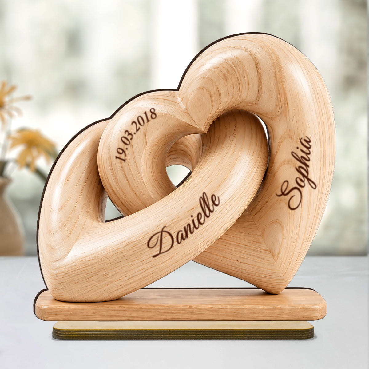 Interlocked Hearts Couple - Personalized 2-Layered Wooden Plaque - Gift for Him, for Her