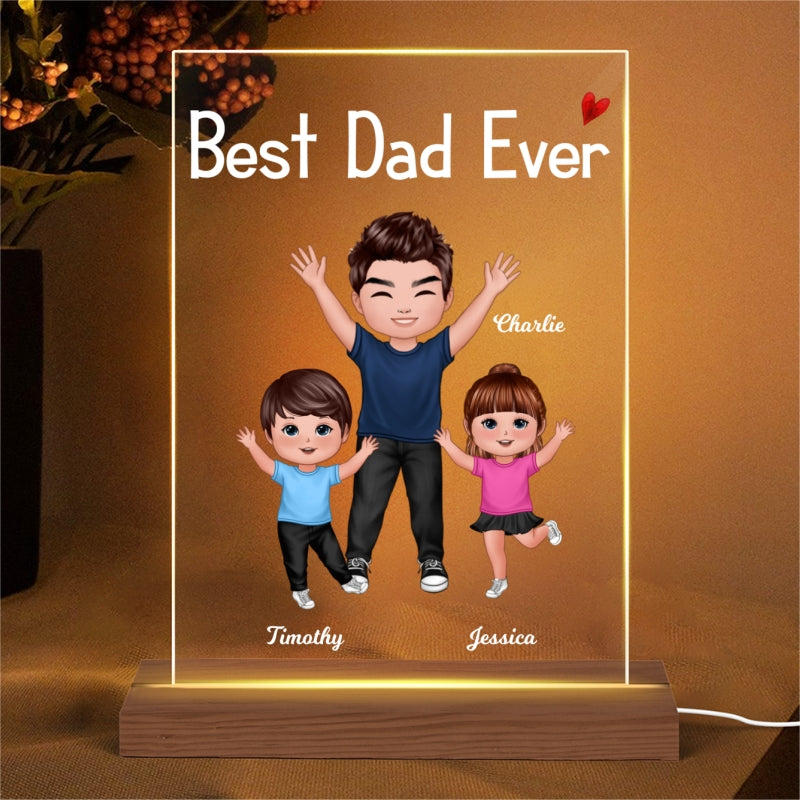 Best Dad Ever Happy Doll Dad Kids Dogs Cats Father‘s Day Gift Personalized Rectangle Acrylic Plaque LED Night Light