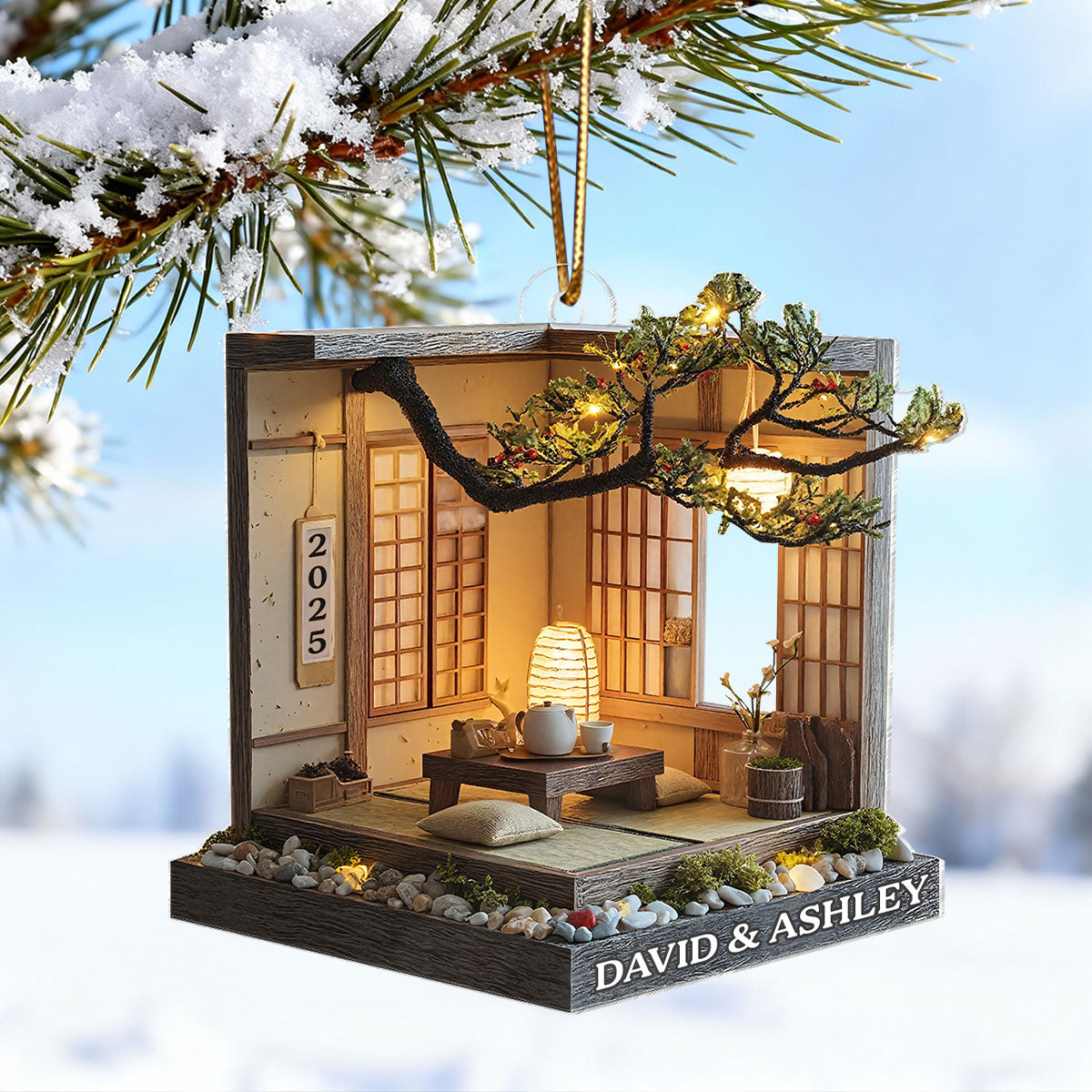 Zen Tea Room Japanese Minimalist Miniature - Personalized Acrylic Ornament - Christmas Gift For Him, For Her, For Couple
