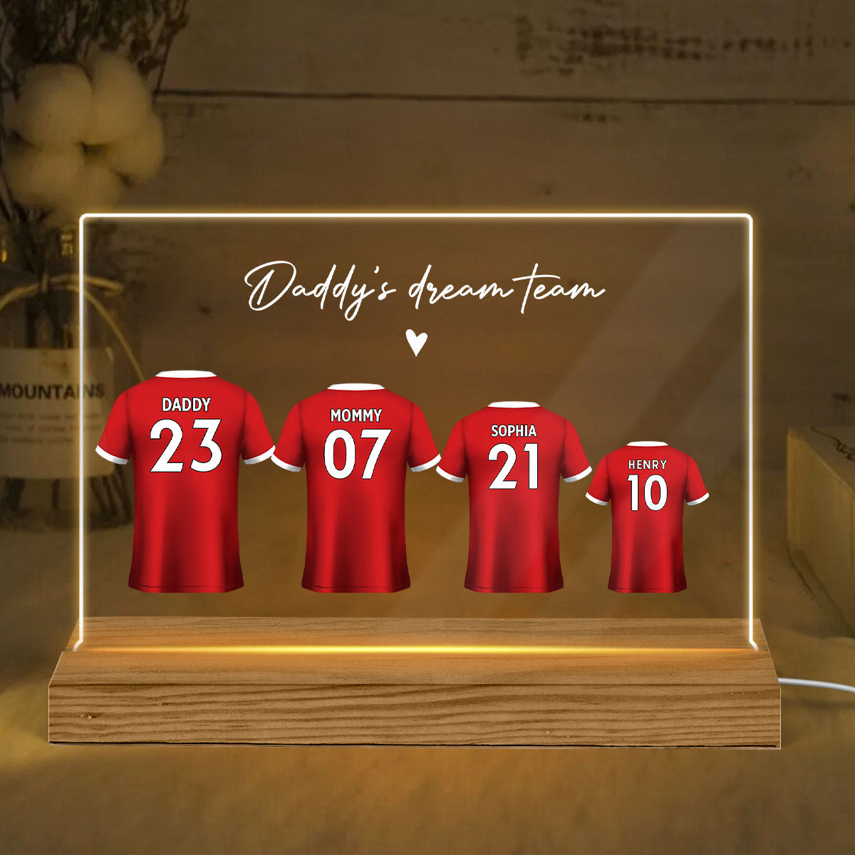 Daddy's Team Soccer Shirt Personalized Acrylic LED Night Light