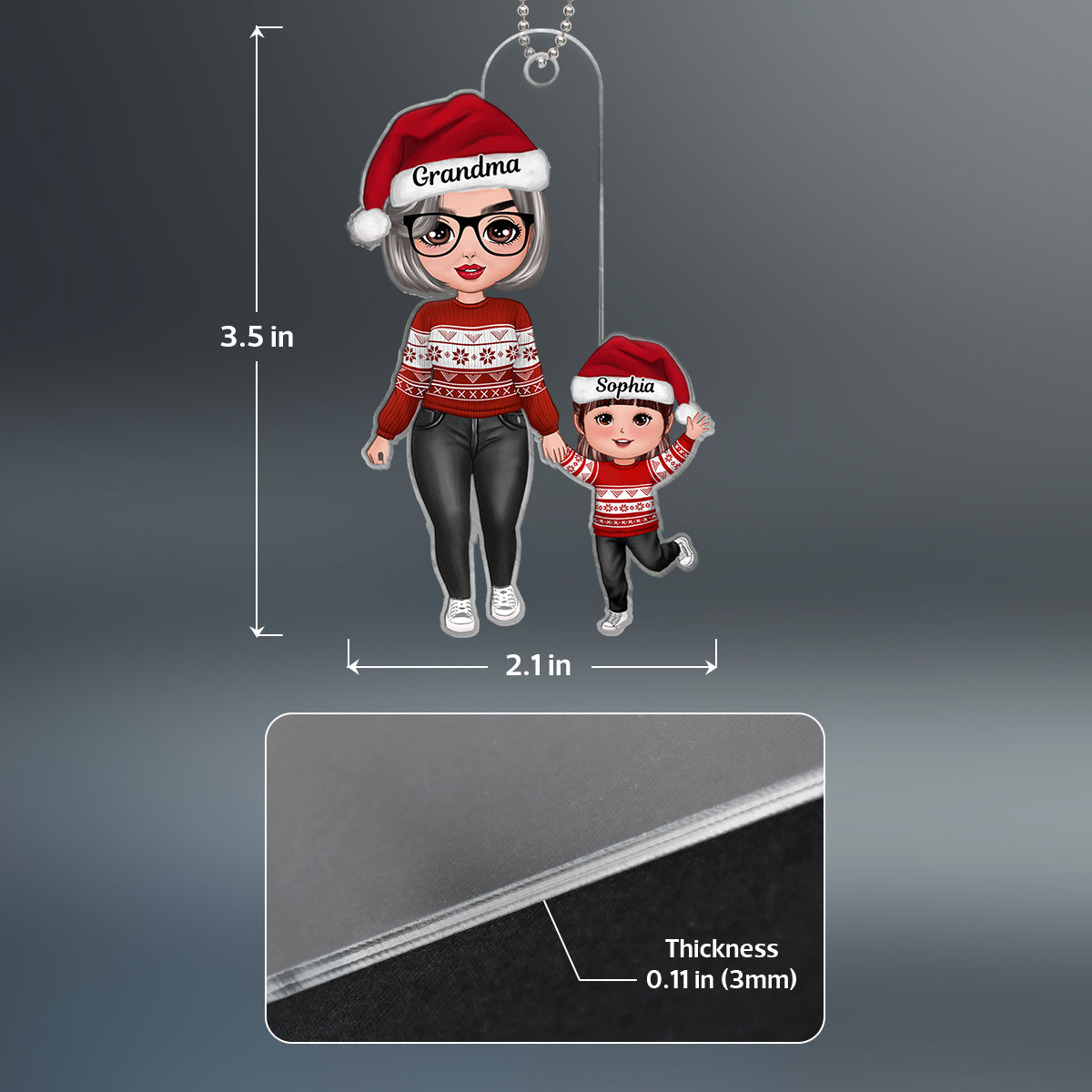 Doll Grandma And Granddaughter Grandson Walking Christmas Personalized Acrylic Ornament