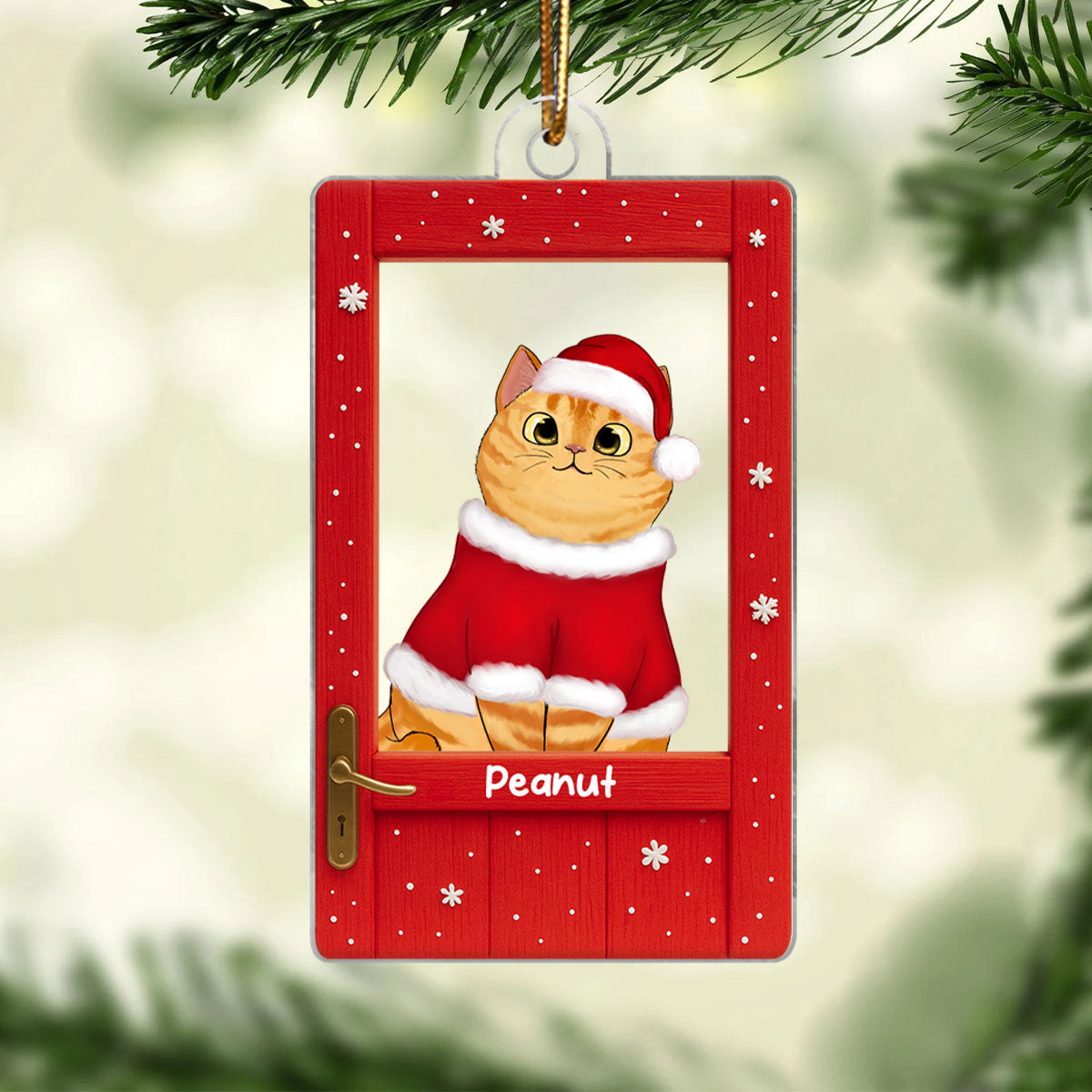 Cute Cats Peeking on the Front Door Personalized Acrylic Ornament, Christmas Gift for Cat Lovers