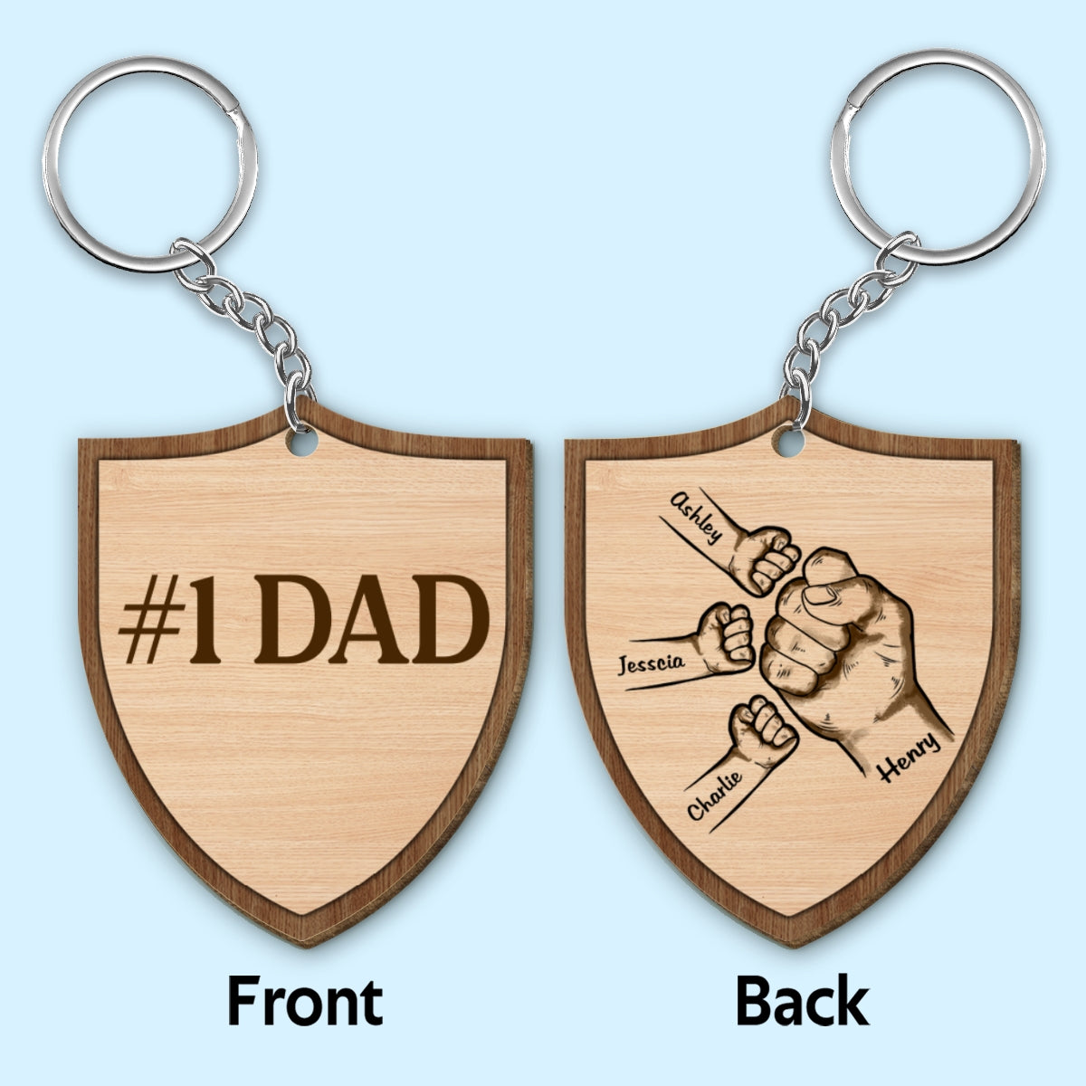 Dad Grandpa Kids Fist Bump Personalized Wooden Keychain