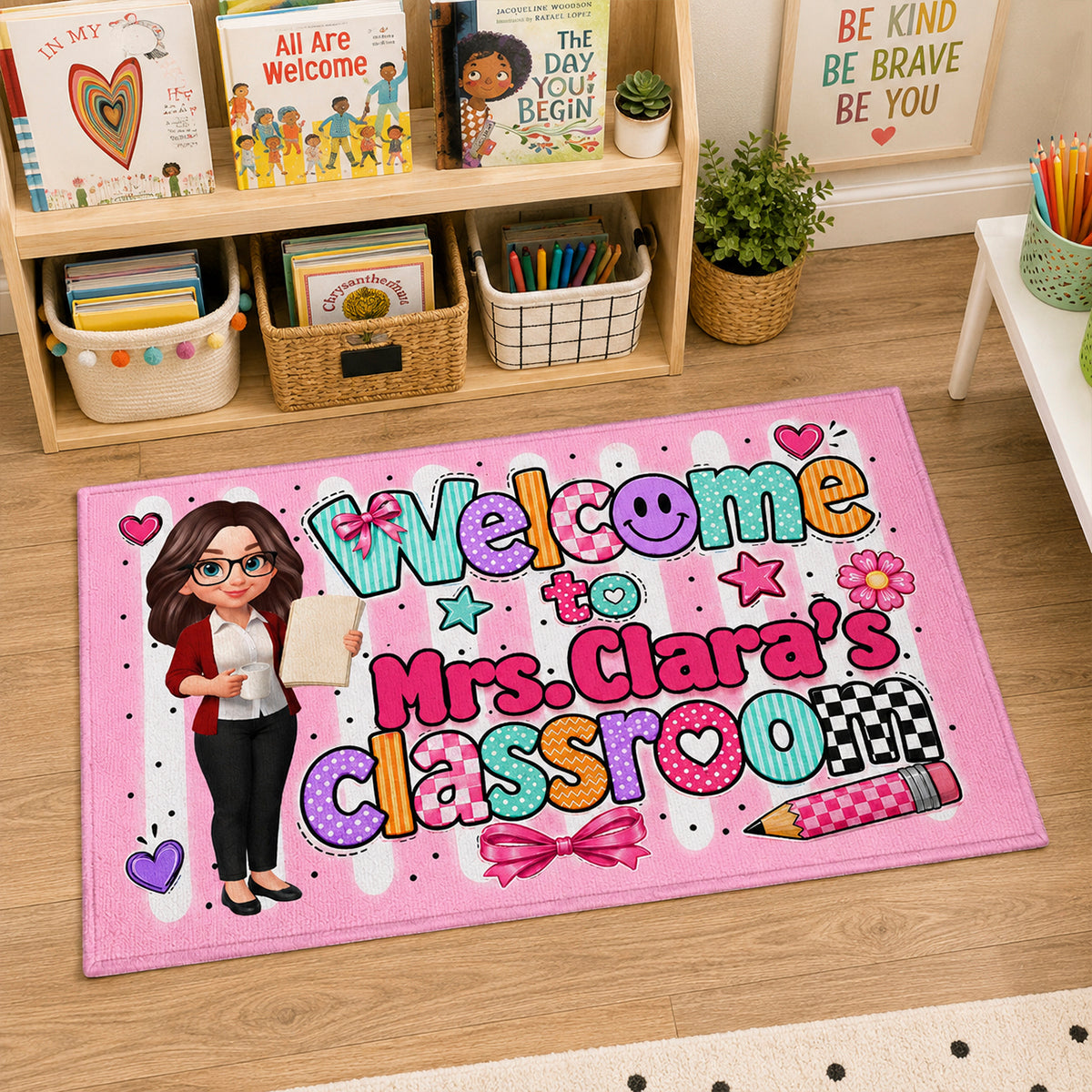 Neon Stripe Teacher Classroom - Personalized Doormat - Back to School Decor for Teacher