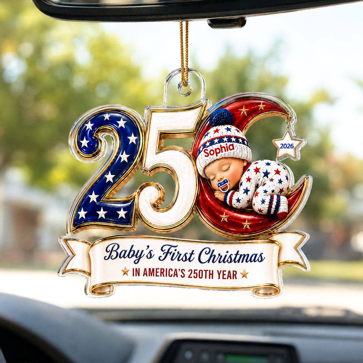 Baby’s First Christmas 2026 2D Flat - Personalized Acrylic Ornament - 250 Years of America Patriotic Keepsake