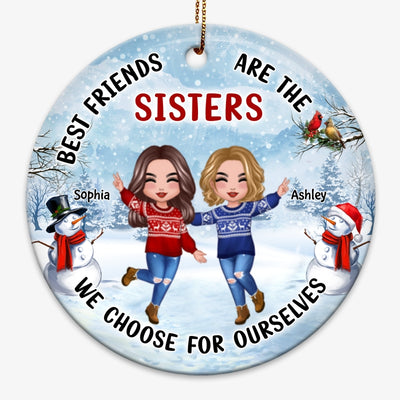 Happy Doll Besties In Snow Christmas Personalized Circle Ornament