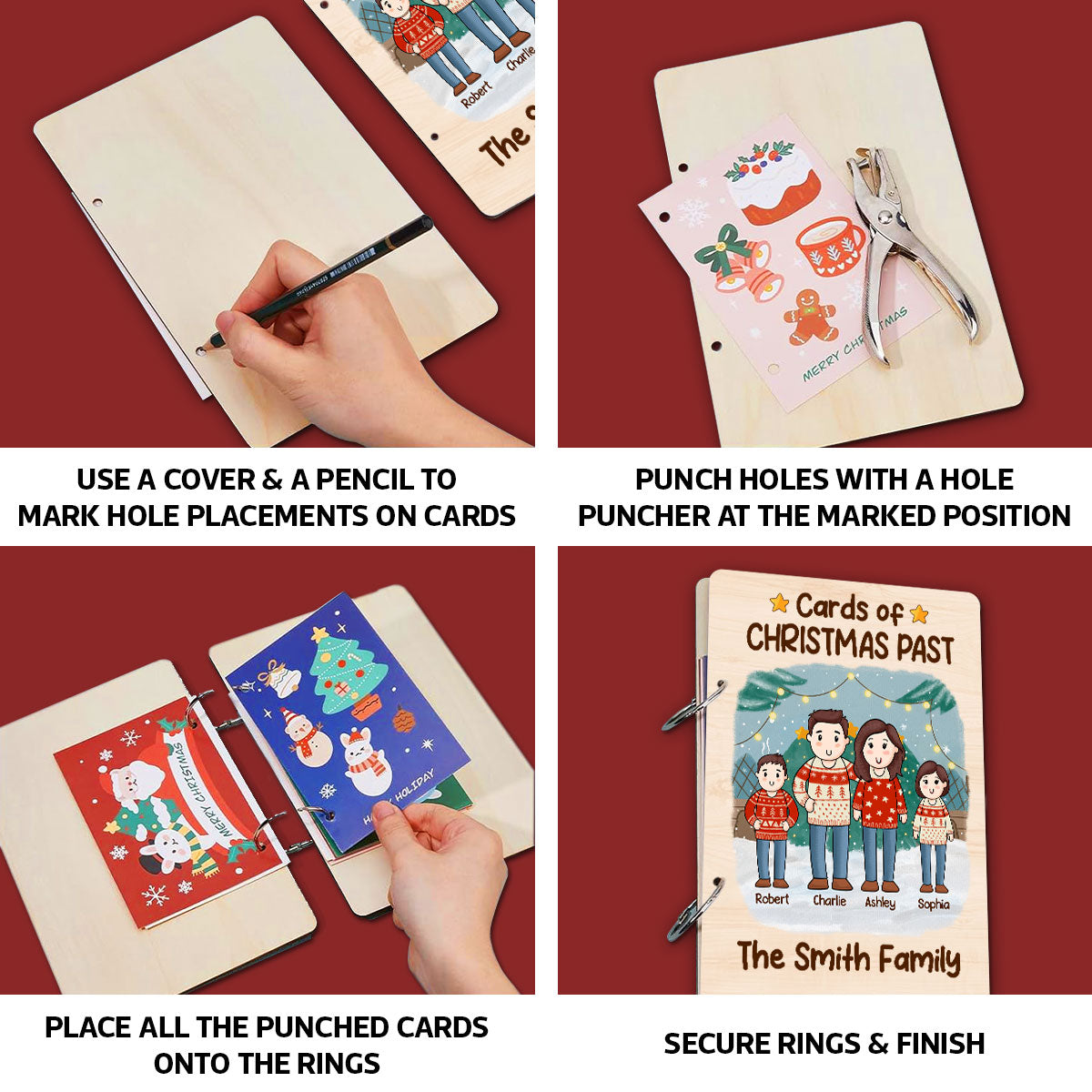 Comic Family Christmas Personalized Card Keeper, Card Holder, Card Book, Cards Keepsake
