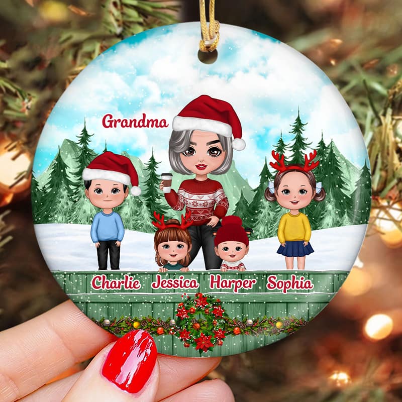 Grandma Life Better With Grandkids Christmas Fence Personalized Circle Ornament