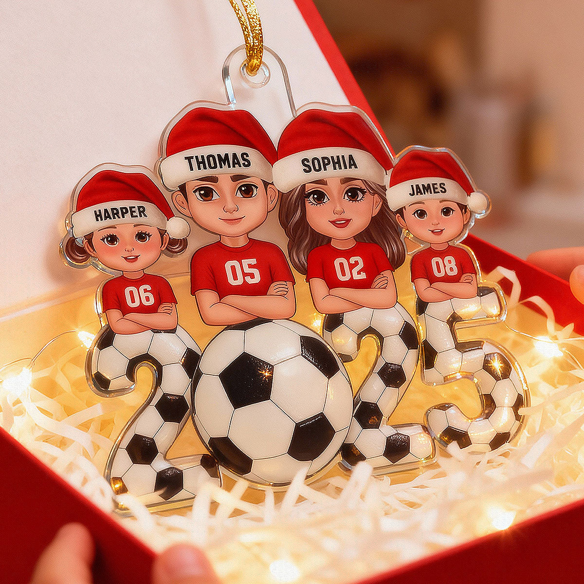 3D Effect Christmas Soccer Family - Personalized Acrylic Ornament