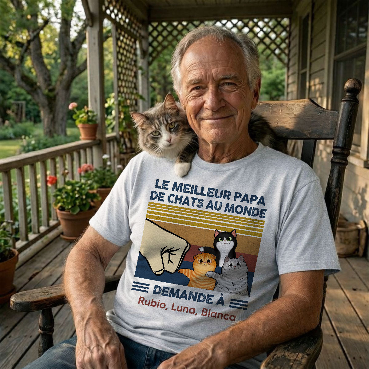Cadeau parfait pour les papas de chats – T-shirt personnalisé avec check de poing avec votre chat