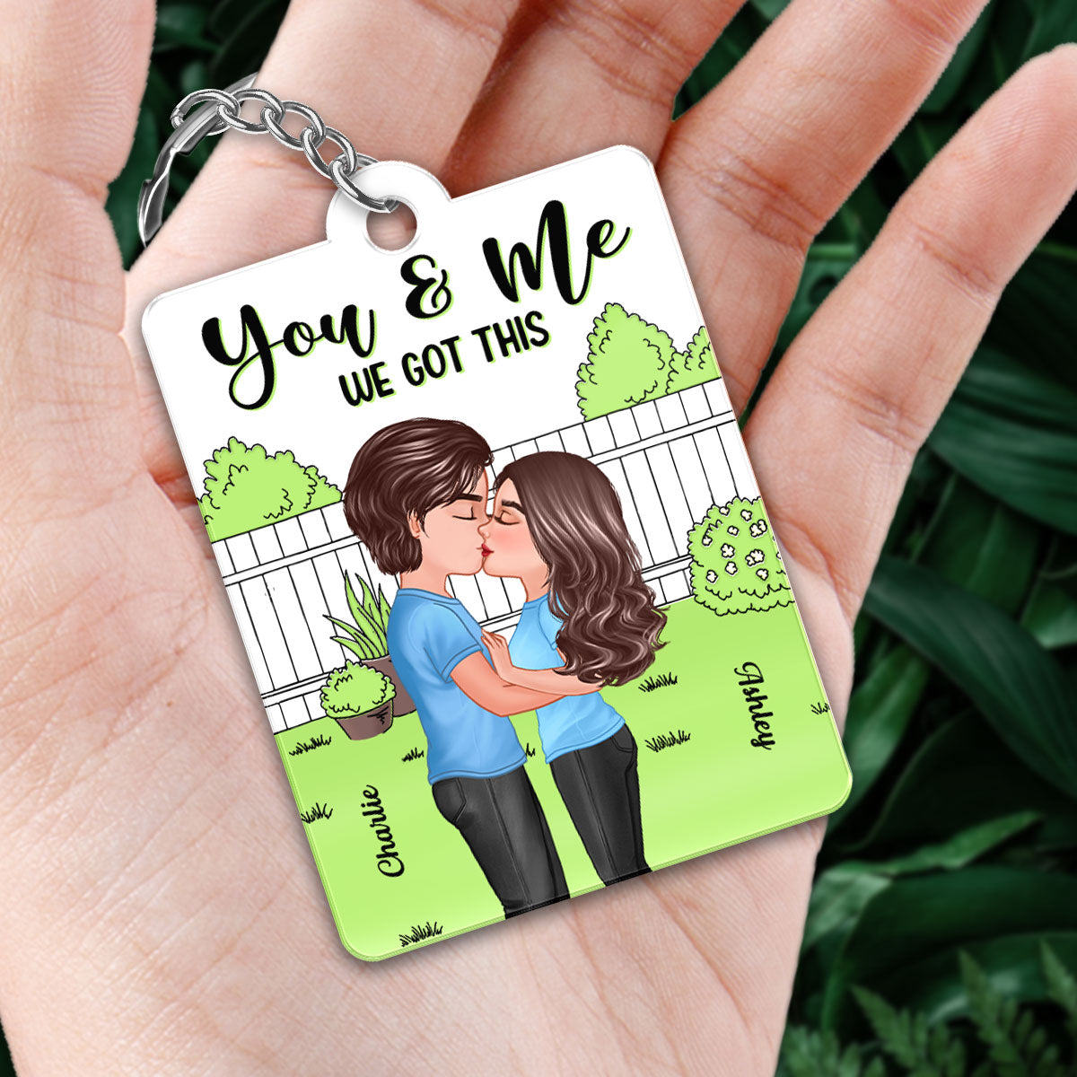 Doll Couple Kissing Green Grass Favorite Song QR Code Personalized Acrylic Keychain