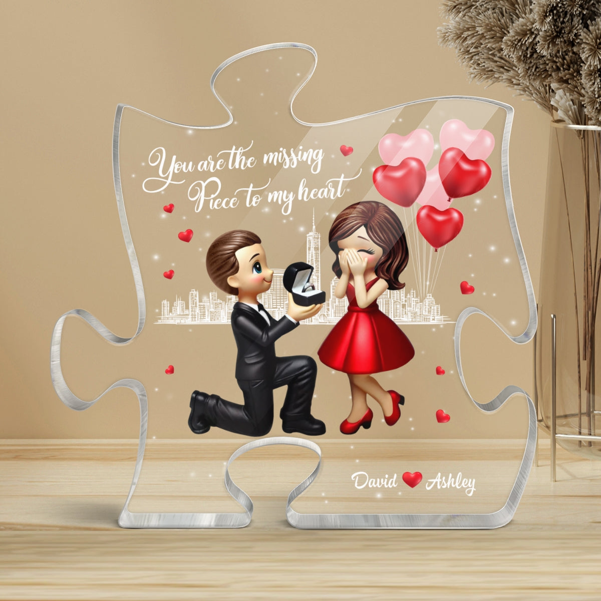 The Missing Piece To My Heart Personalized Puzzle Acrylic Plaque, Marriage Proposal Engagement  Gift For Him, For Her