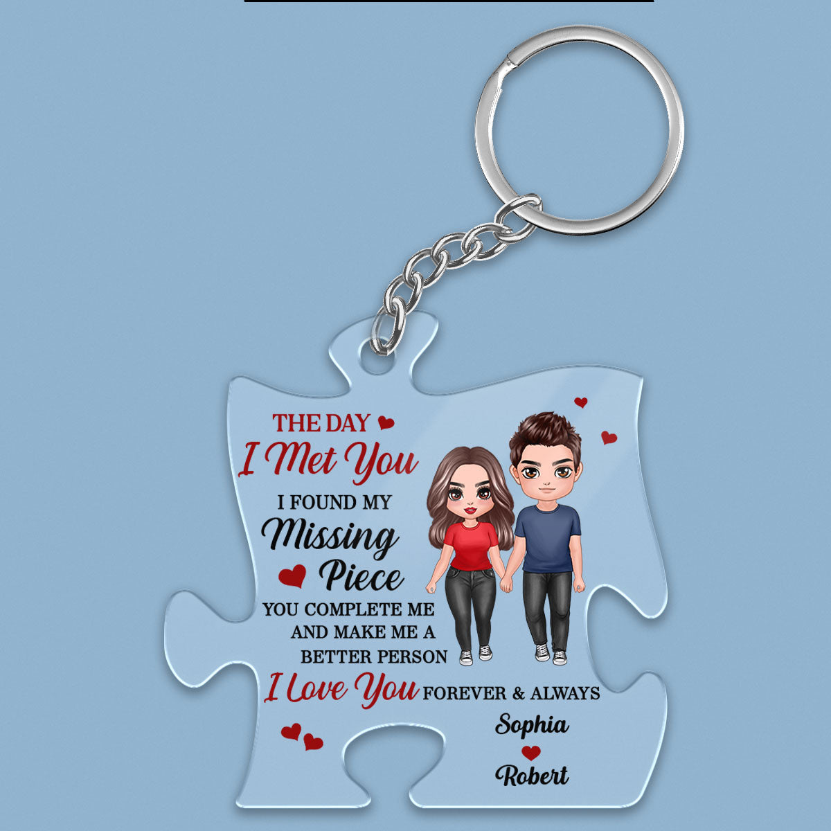 Doll Couple Standing Found My Missing Piece Anniversary Gift For Him For Her Personalized Acrylic Keychain