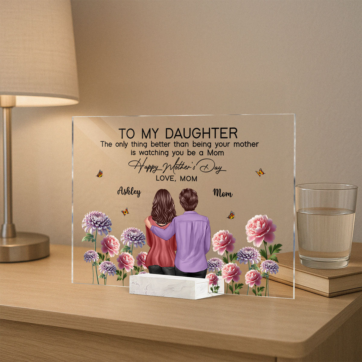 To My Daughter From Mom Happy Mother's Day Birth Flower - Personalized Acrylic Plaque - Heartfelt Gift For Daughter