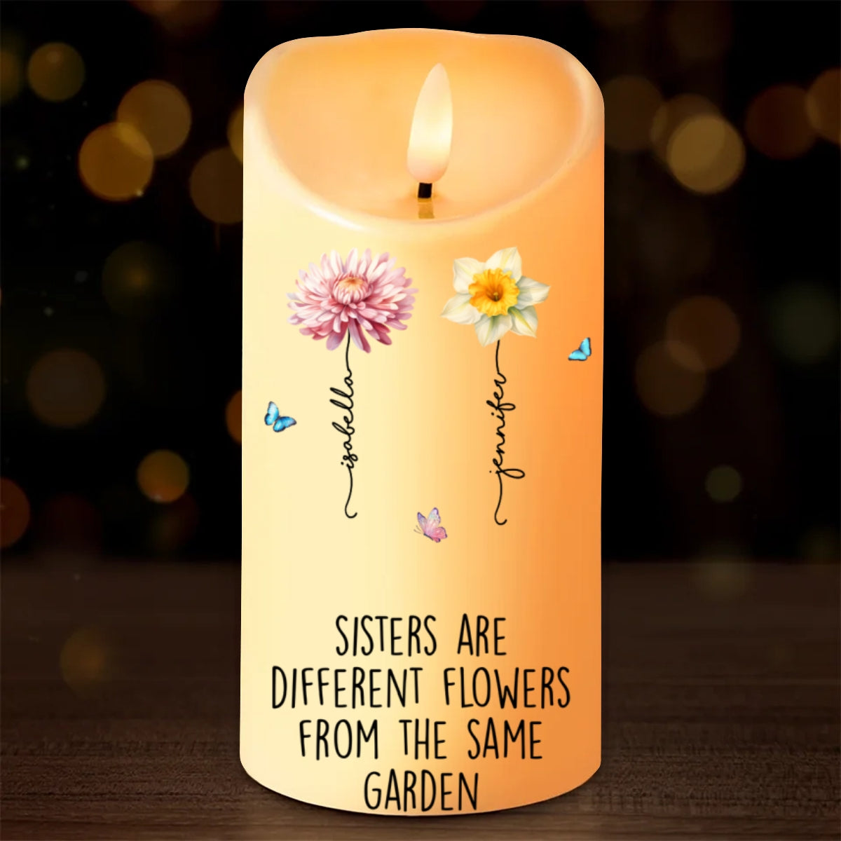 Sisters Are Different Flowers From The Same Garden Personalized LED Candle, Christmas Gift For Sisters