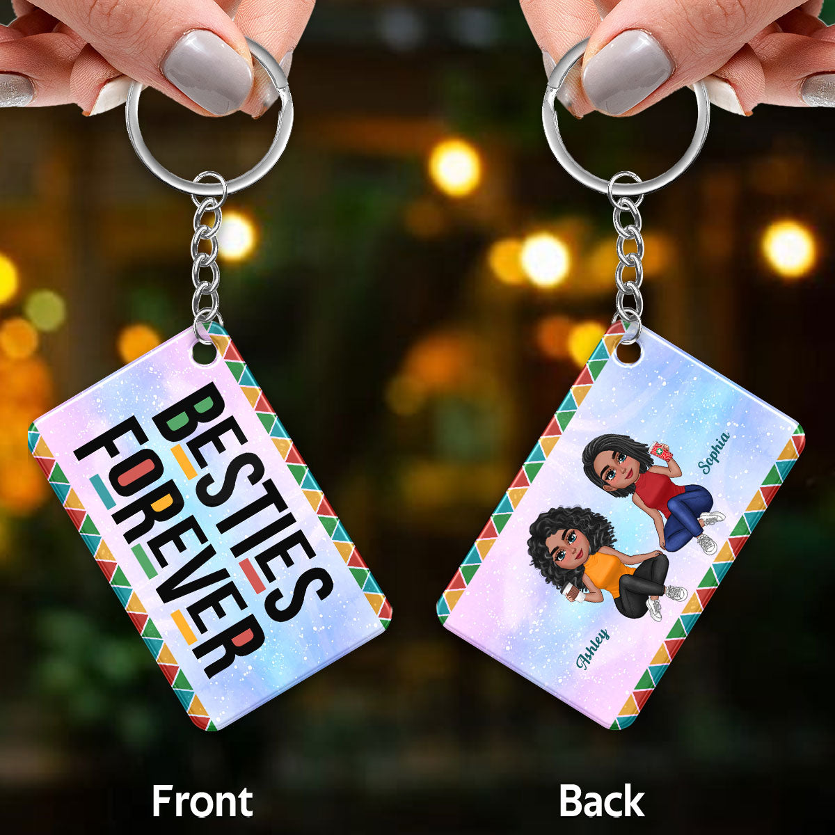 Sisters Forever Colorful Pattern Pretty Doll Besties Personalized Acrylic Keychain
