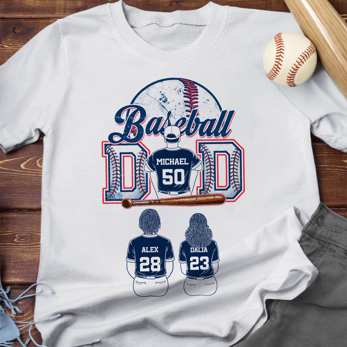 Baseball Dad And Kids Retro Personalized Shirt, Father's Day gift