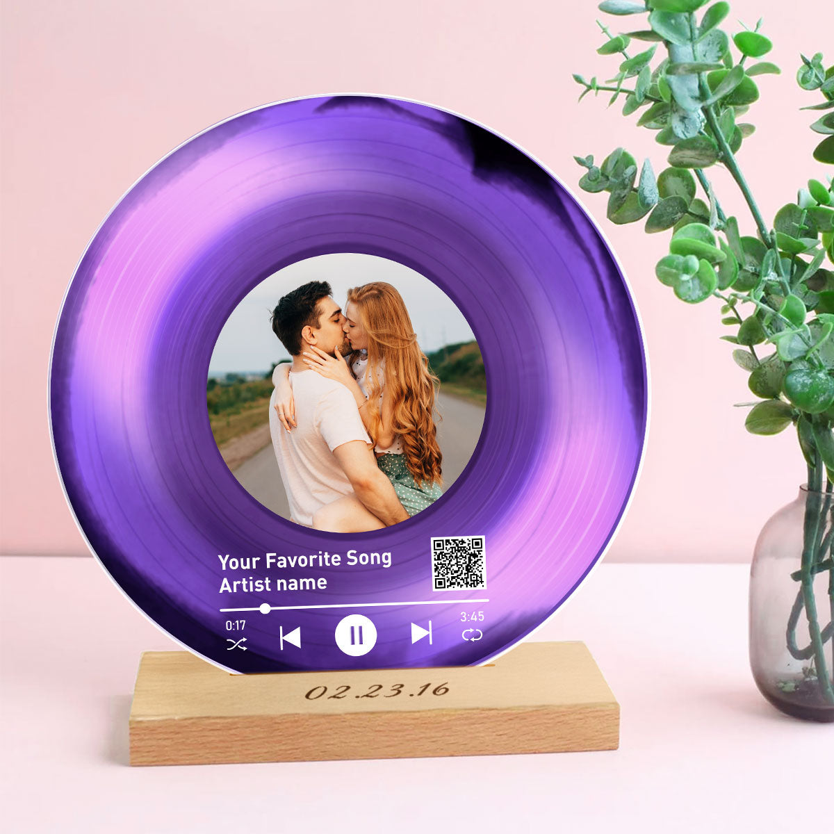 Personalized Vinyl Record with Photo, Scannable QR Code Acrylic Song Plaque, Anniversary  Birthday Gift for Her Him