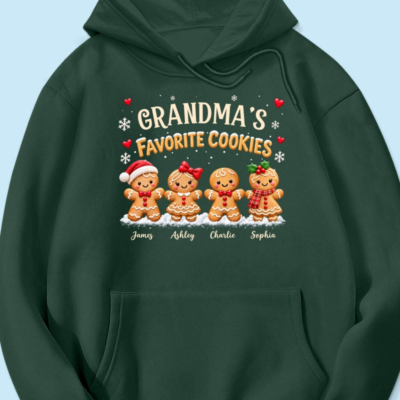 Grandma's Favorite Cookies - Personalized Shirt - Custom Grandkids Names Gingerbread, Cute Christmas Gift for Grandma, Nana, Mimi, Grammy & Gigi.