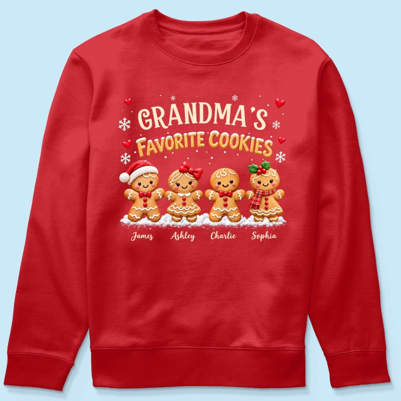 Grandma's Favorite Cookies - Personalized Shirt - Custom Grandkids Names Gingerbread, Cute Christmas Gift for Grandma, Nana, Mimi, Grammy & Gigi.