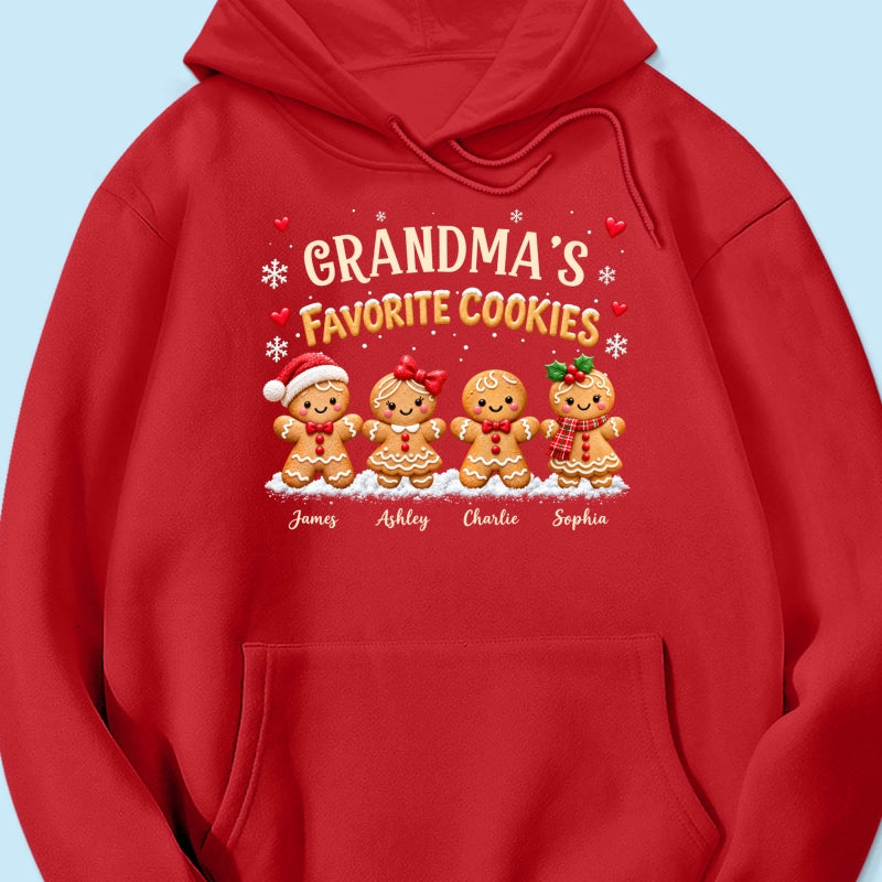Grandma's Favorite Cookies - Personalized Shirt - Custom Grandkids Names Gingerbread, Cute Christmas Gift for Grandma, Nana, Mimi, Grammy & Gigi.