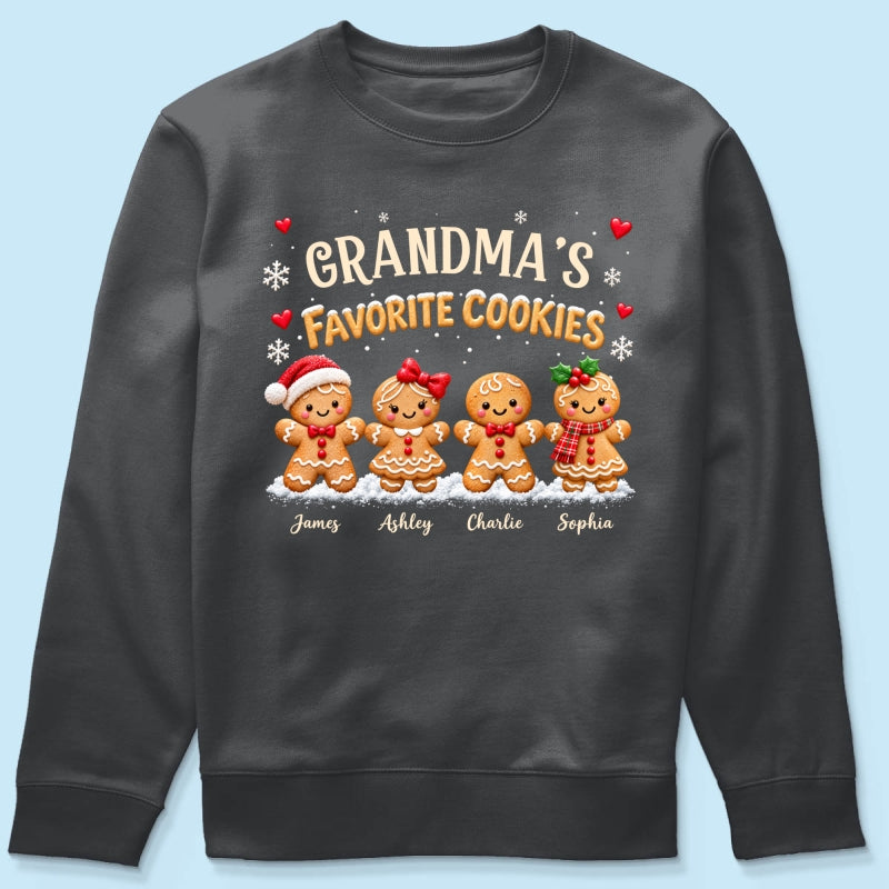Grandma's Favorite Cookies - Personalized Shirt - Custom Grandkids Names Gingerbread, Cute Christmas Gift for Grandma, Nana, Mimi, Grammy & Gigi.