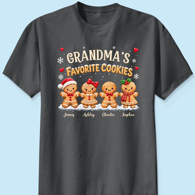 Grandma's Favorite Cookies - Personalized Shirt - Custom Grandkids Names Gingerbread, Cute Christmas Gift for Grandma, Nana, Mimi, Grammy & Gigi.