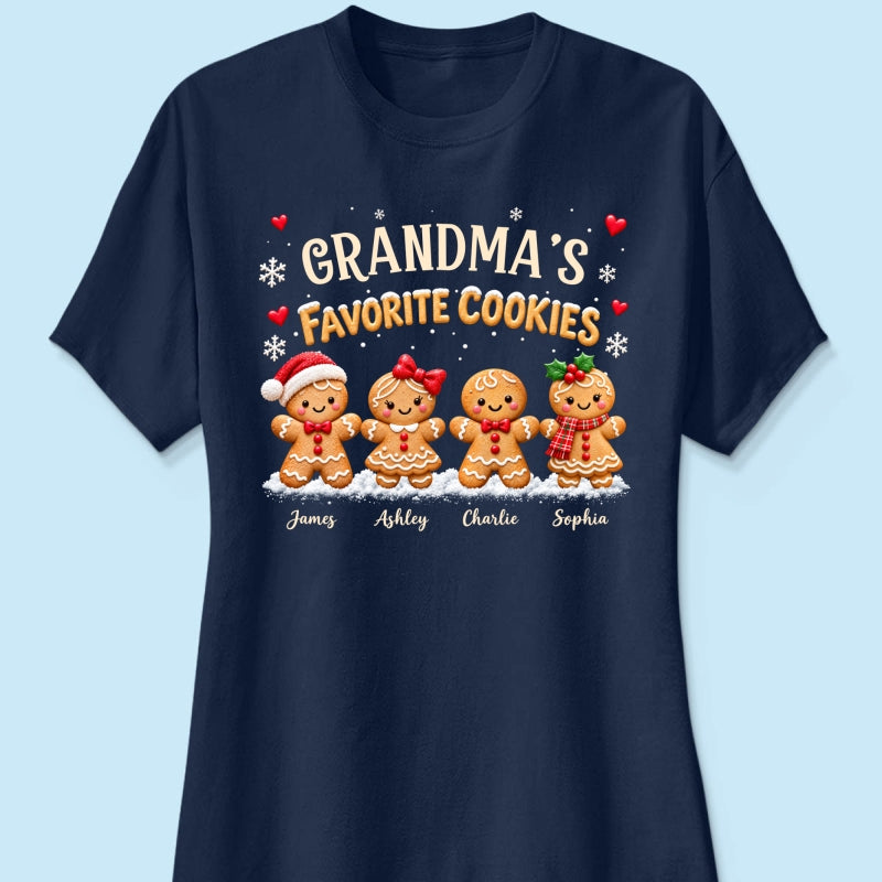 Grandma's Favorite Cookies - Personalized Shirt - Custom Grandkids Names Gingerbread, Cute Christmas Gift for Grandma, Nana, Mimi, Grammy & Gigi.