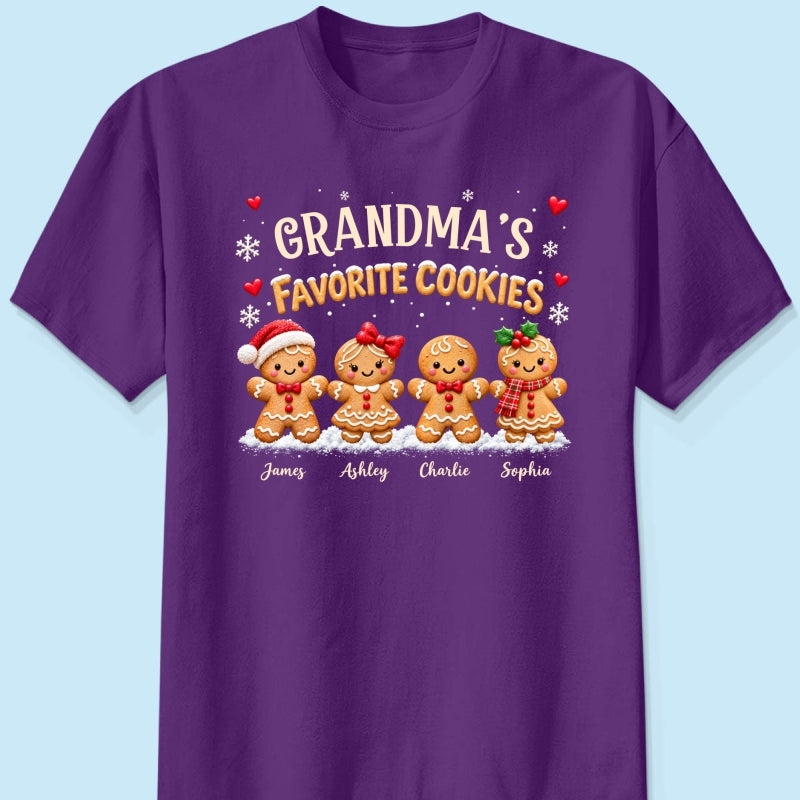 Grandma's Favorite Cookies - Personalized Shirt - Custom Grandkids Names Gingerbread, Cute Christmas Gift for Grandma, Nana, Mimi, Grammy & Gigi.