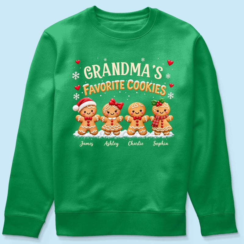 Grandma's Favorite Cookies - Personalized Shirt - Custom Grandkids Names Gingerbread, Cute Christmas Gift for Grandma, Nana, Mimi, Grammy & Gigi.