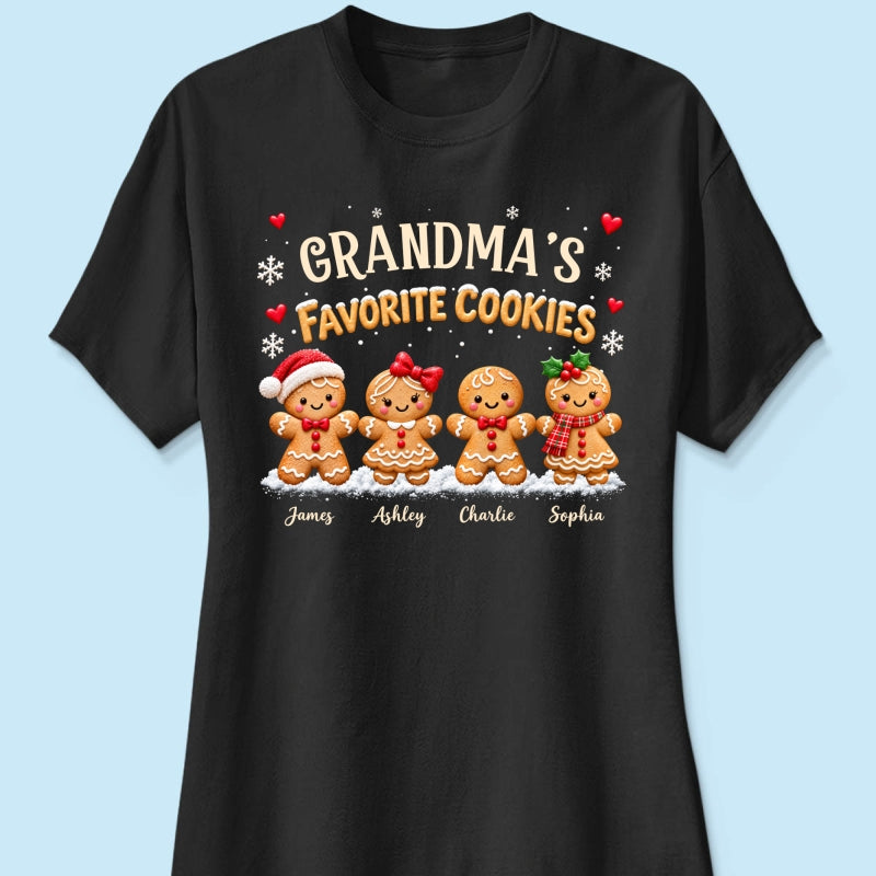 Grandma's Favorite Cookies - Personalized Shirt - Custom Grandkids Names Gingerbread, Cute Christmas Gift for Grandma, Nana, Mimi, Grammy & Gigi.