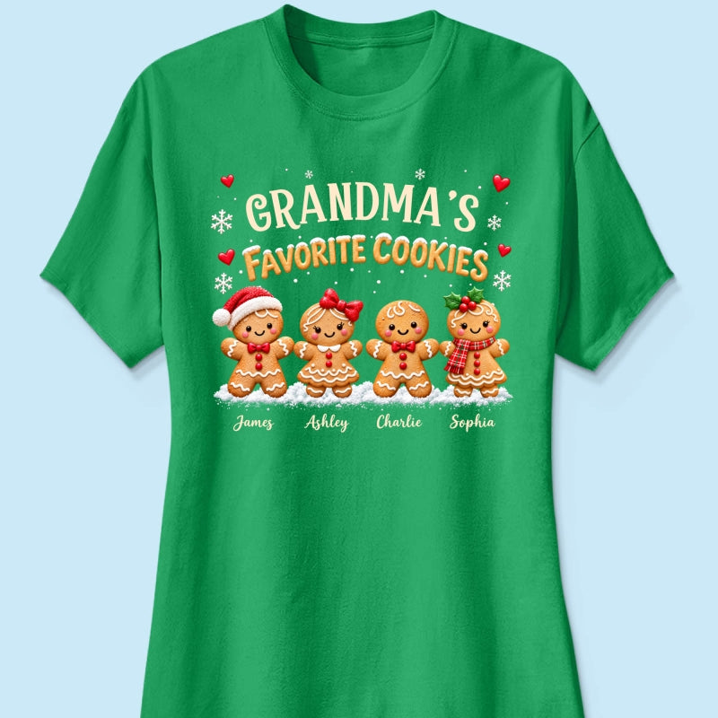 Grandma's Favorite Cookies - Personalized Shirt - Custom Grandkids Names Gingerbread, Cute Christmas Gift for Grandma, Nana, Mimi, Grammy & Gigi.