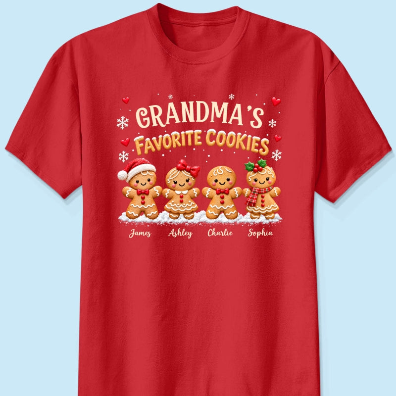Grandma's Favorite Cookies - Personalized Shirt - Custom Grandkids Names Gingerbread, Cute Christmas Gift for Grandma, Nana, Mimi, Grammy & Gigi.