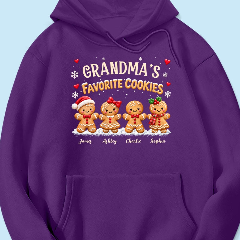 Grandma's Favorite Cookies - Personalized Shirt - Custom Grandkids Names Gingerbread, Cute Christmas Gift for Grandma, Nana, Mimi, Grammy & Gigi.