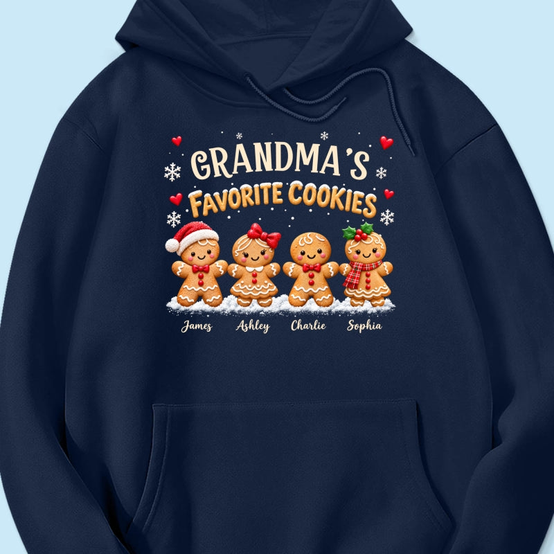 Grandma's Favorite Cookies - Personalized Shirt - Custom Grandkids Names Gingerbread, Cute Christmas Gift for Grandma, Nana, Mimi, Grammy & Gigi.