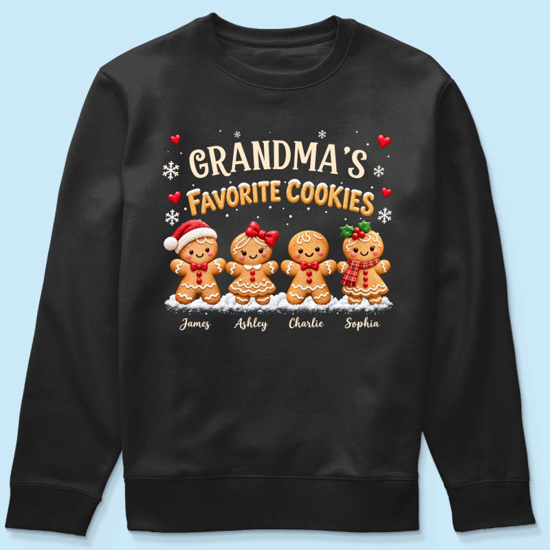 Grandma's Favorite Cookies - Personalized Shirt - Custom Grandkids Names Gingerbread, Cute Christmas Gift for Grandma, Nana, Mimi, Grammy & Gigi.