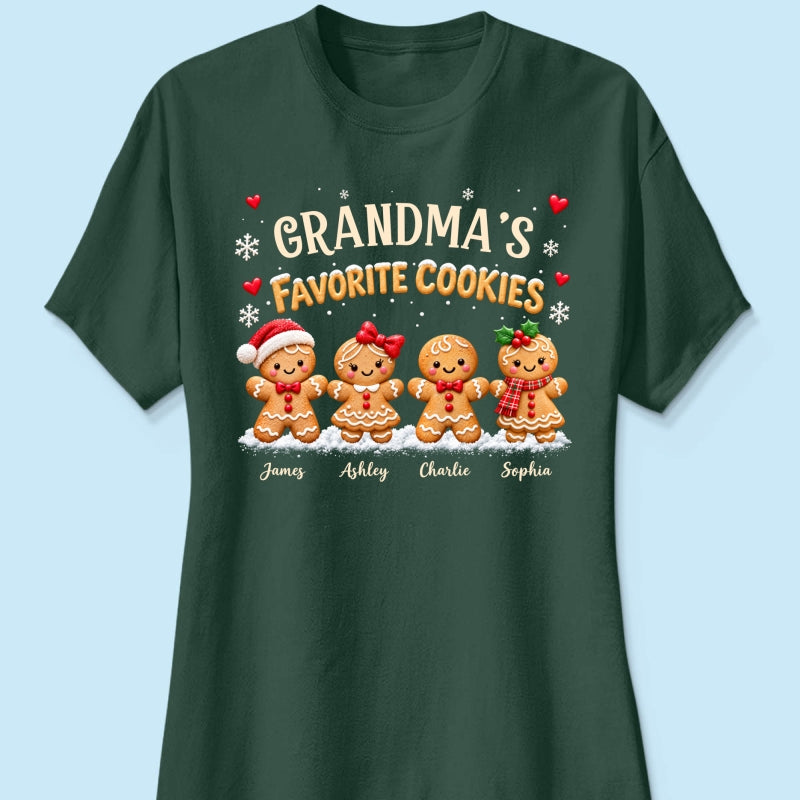 Grandma's Favorite Cookies - Personalized Shirt - Custom Grandkids Names Gingerbread, Cute Christmas Gift for Grandma, Nana, Mimi, Grammy & Gigi.