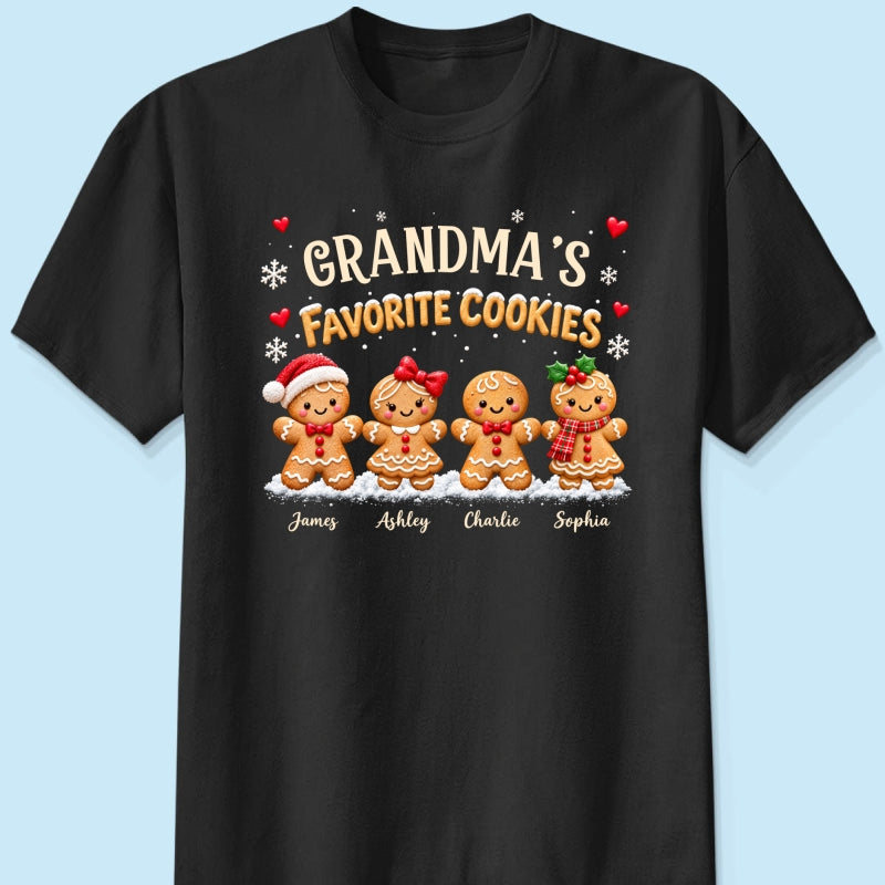 Grandma's Favorite Cookies - Personalized Shirt - Custom Grandkids Names Gingerbread, Cute Christmas Gift for Grandma, Nana, Mimi, Grammy & Gigi.