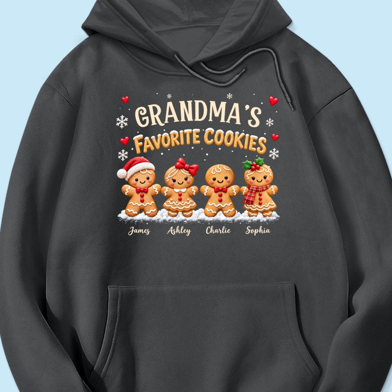 Grandma's Favorite Cookies - Personalized Shirt - Custom Grandkids Names Gingerbread, Cute Christmas Gift for Grandma, Nana, Mimi, Grammy & Gigi.