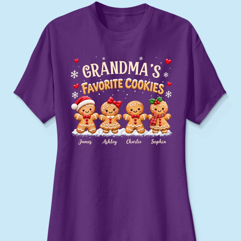 Grandma's Favorite Cookies - Personalized Shirt - Custom Grandkids Names Gingerbread, Cute Christmas Gift for Grandma, Nana, Mimi, Grammy & Gigi.