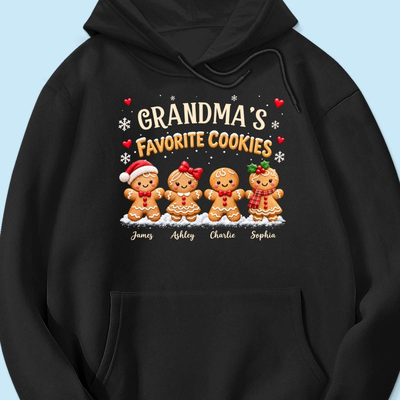 Grandma's Favorite Cookies - Personalized Shirt - Custom Grandkids Names Gingerbread, Cute Christmas Gift for Grandma, Nana, Mimi, Grammy & Gigi.