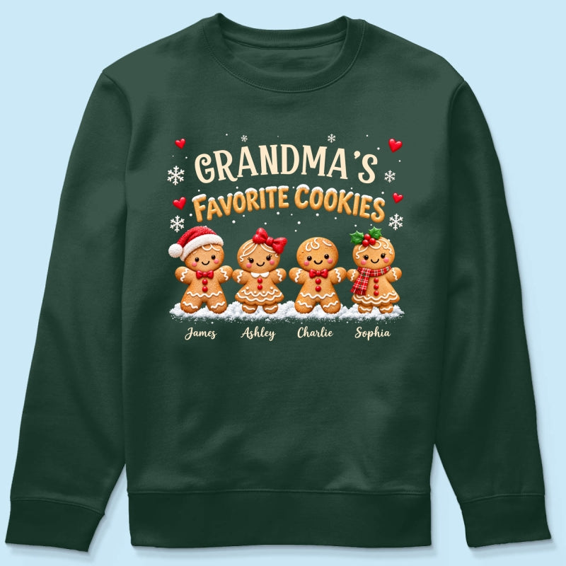 Grandma's Favorite Cookies - Personalized Shirt - Custom Grandkids Names Gingerbread, Cute Christmas Gift for Grandma, Nana, Mimi, Grammy & Gigi.