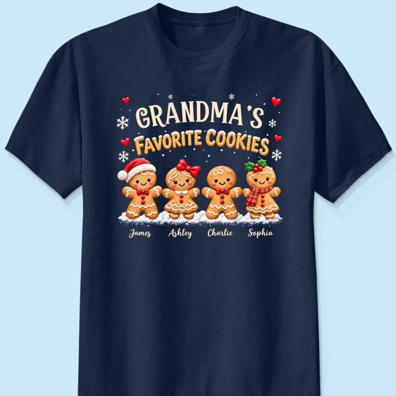 Grandma's Favorite Cookies - Personalized Shirt - Custom Grandkids Names Gingerbread, Cute Christmas Gift for Grandma, Nana, Mimi, Grammy & Gigi.