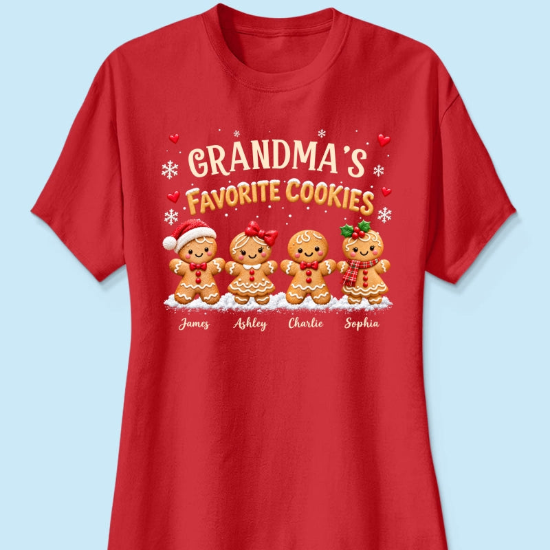 Grandma's Favorite Cookies - Personalized Shirt - Custom Grandkids Names Gingerbread, Cute Christmas Gift for Grandma, Nana, Mimi, Grammy & Gigi.